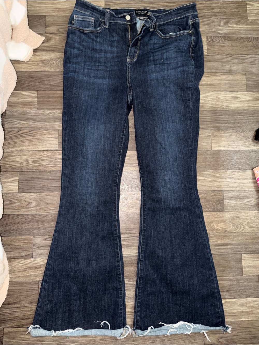 Judy Blue Dark Blue Flare Jeans with Frayed Hem